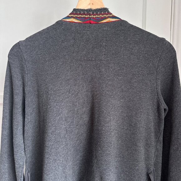 JOHNNY WAS Los Angeles Size XS Embroidered Draped Cardigan Floral Birds Gray - Picture 9 of 12